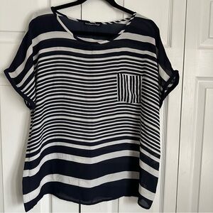 Madison Paige Striped Womens Top Sz XL Semi Sheer Flowy Old Money Mature Career